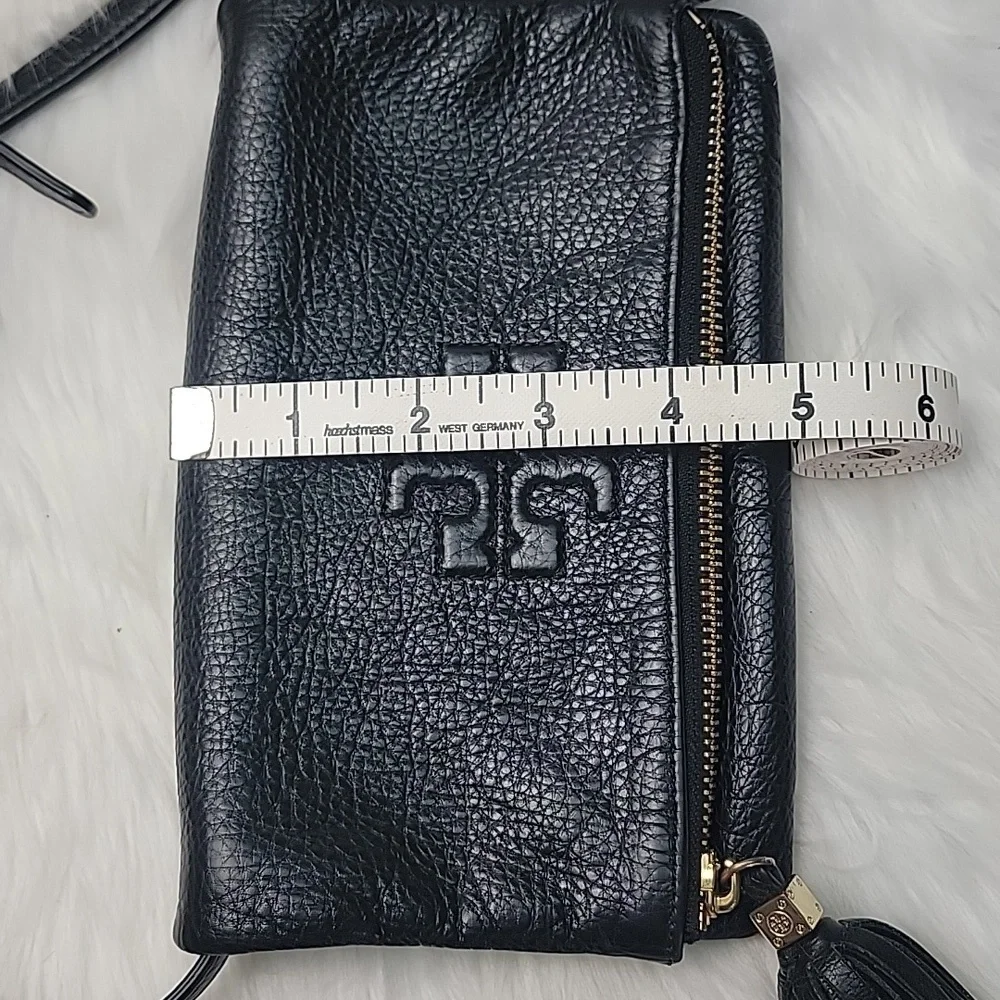 TORY BURCH‎ Thea Black Pebble Grain Fold Over Mini Date Designer Crossbody Bag